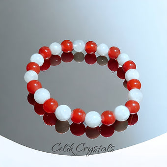Carnelian and Moonstone Bracelet Natural Stones 8mm Stretches 