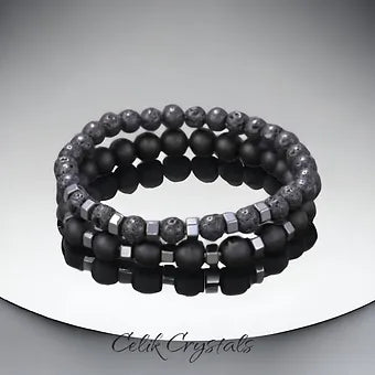 Lava - Hematite - Frosted Stone Men's Stack Bracelet Combo
