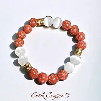 Sandstone and Selenite Bracelet 10mm Natural Stones Stretch Crystal Bracelet 