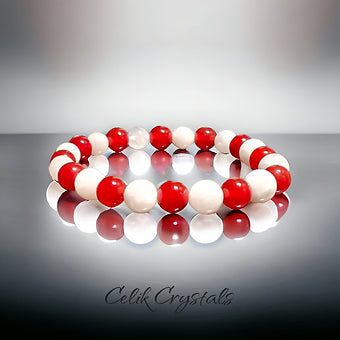 Carnelian and Moonstone Bracelet Natural Stones 8mm Stretches 