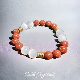 Sandstone and Selenite Bracelet 10mm Natural Stones Stretch Crystal Bracelet 