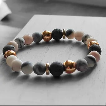 Pink Zebra Jasper Lava Stone Healing Energy Bracelet - 8mm