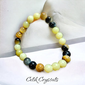 Tiger Eye and Lemon Jade Bracelet Natural Stones 8mm Stretches 