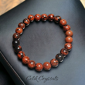 Mahogany Obsidian Bracelet Natural Stones Stretch Crystal Bead Bracelet 