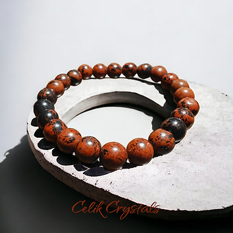 Mahogany Obsidian Bracelet Natural Stones Stretch Crystal Bead Bracelet 