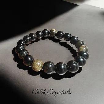 Gold Obsidian Bracelet Natural Stones Unisex Stretch Crystal Bracelet 