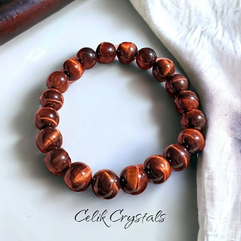 Red Tiger Eye Bracelet Stretches Unisex Healing Bracelet 