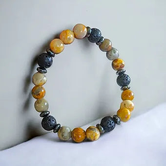 Lace Agate Bracelet - 8mm Crystals - Unisex