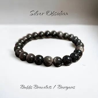 Silver Obsidian Bracelet Natural Stones Stretch Crystal Bracelet 