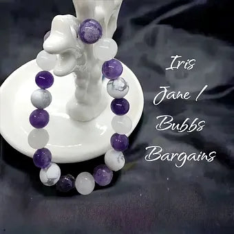Triple Protection Amethyst White Quartz and Howlite Bracelet 