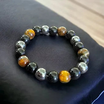 Triple Protection Bracelet Tiger eye Hematite Stretch Crystal Bracelet 