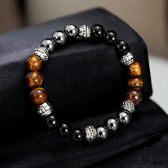 Triple Protection Bracelet For Men with Tiger's Eye and Hematite 