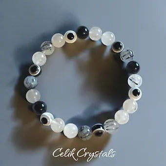 Tourmaline Quartz Crystal Bracelet With Evil Eye beads 
