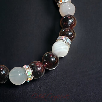 Red Garnet and Moonstone Bracelet Natural Stones 8mm Stretches 