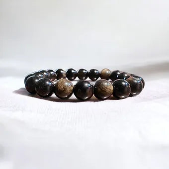 Gold Obsidian Bracelet Natural Stones Unisex Stretch Crystal Bracelet 