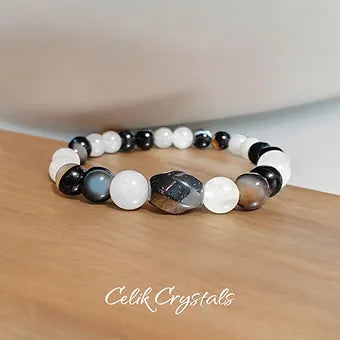White Quartz, Black Agate Bracelet Unisex