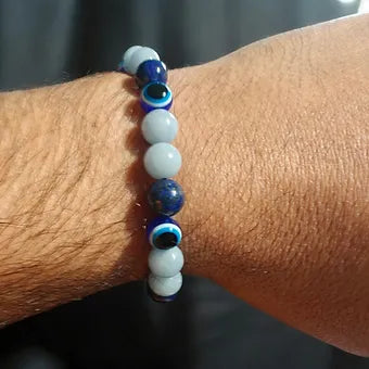 Evil Eye Bracelet with Lapis Lazuli and Angelite Stretches 