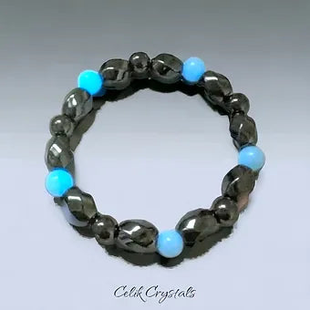Hematite Crystal & Glow in the Dark Men's Bracelet