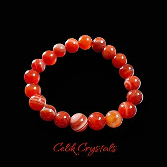 Striped Carnelian Bracelet - 8mm Unisex Crystals