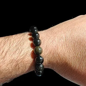 Gold Obsidian Bracelet Natural Stones Unisex Stretch Crystal Bracelet 