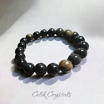 Gold Obsidian Bracelet Natural Stones Unisex Stretch Crystal Bracelet 