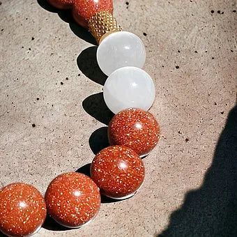 Sandstone and Selenite Bracelet 10mm Natural Stones Stretch Crystal Bracelet 