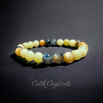 Tiger Eye and Lemon Jade Bracelet Natural Stones 8mm Stretches 
