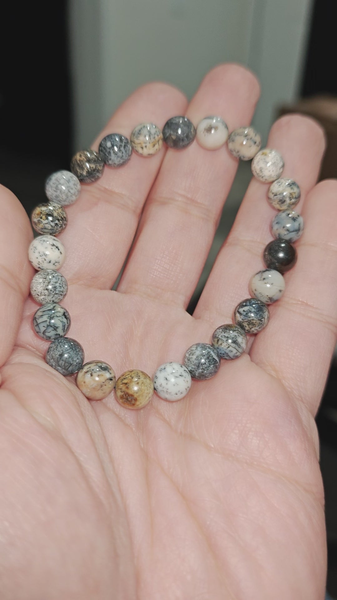 Dendritic Opal Bracelet Natural Stones 8mm Stretches Unisex Healing Bracelet Handmade 