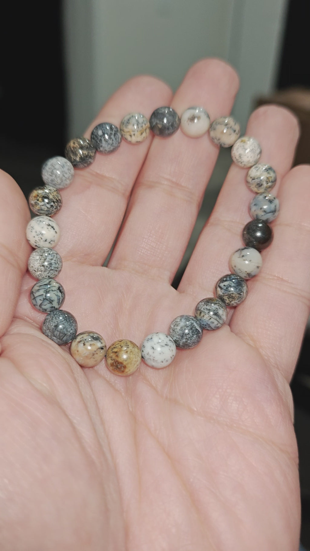 Dendritic Opal Bracelet Natural Stones 8mm Stretches Unisex Healing Bracelet Handmade 