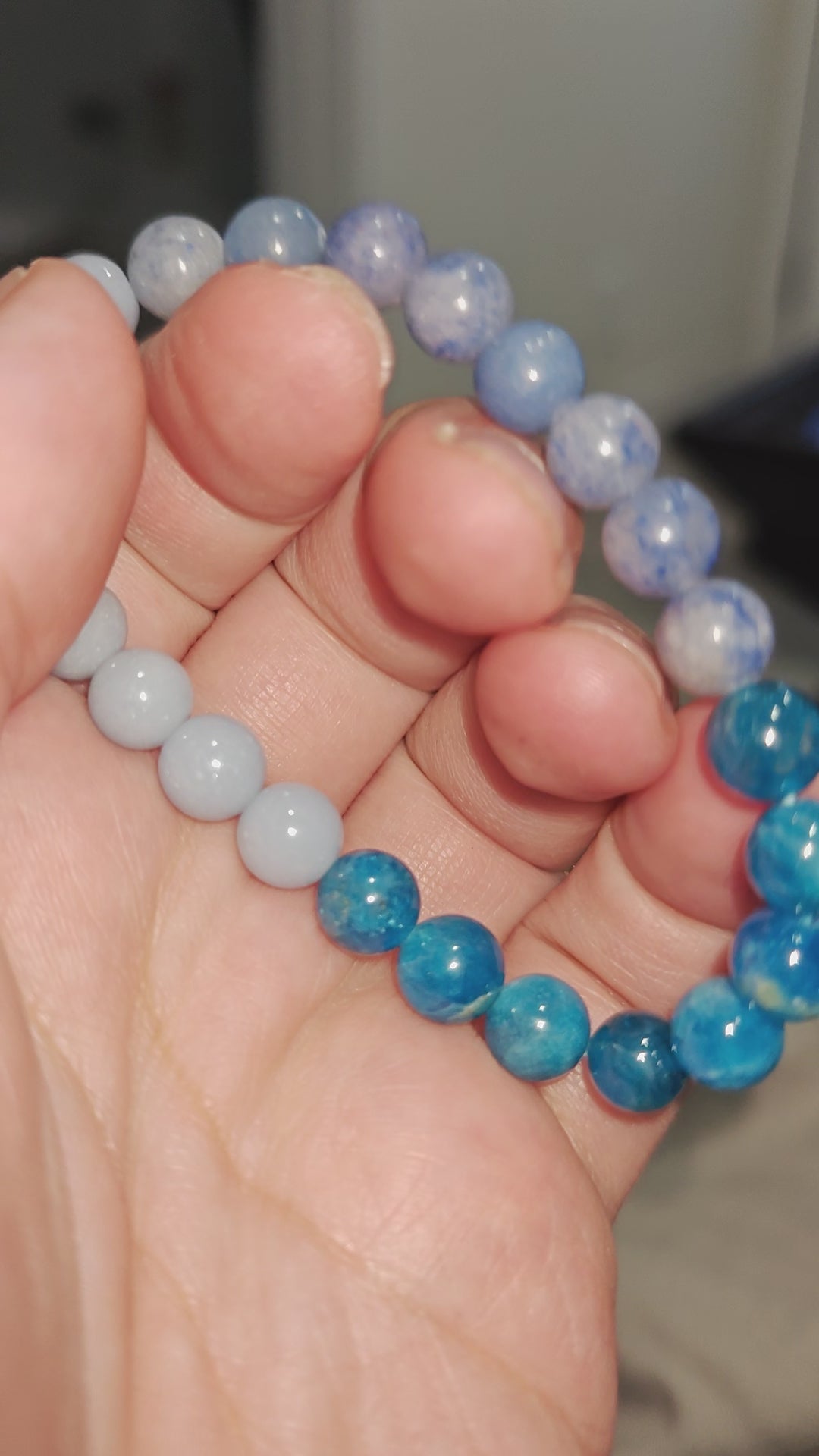 Angelite Apatite and Blue Aventurine Bracelet Natural Stones 8mm Stretches Unisex Healing Bracelet 