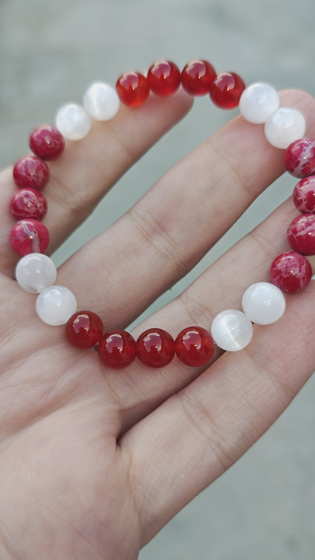 Carnelian, Red Imperial Jasper and Selenite Bracelet 8mm 