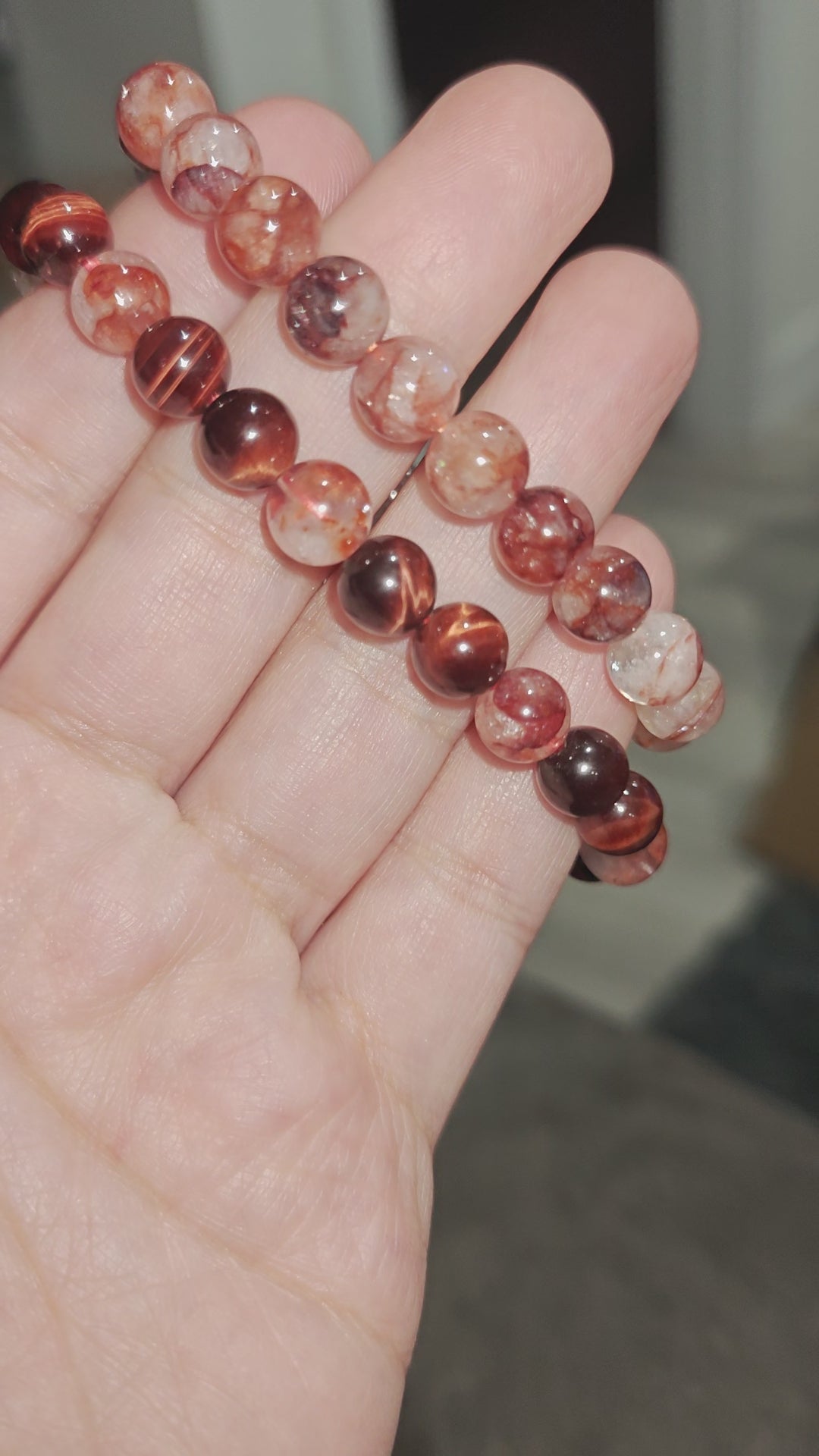 Fire Quartz and Red Tiger Eye Bracelet 2 Piece Set Natural Stones 8mm Stretches Unisex Healing Bracelet Handmade 