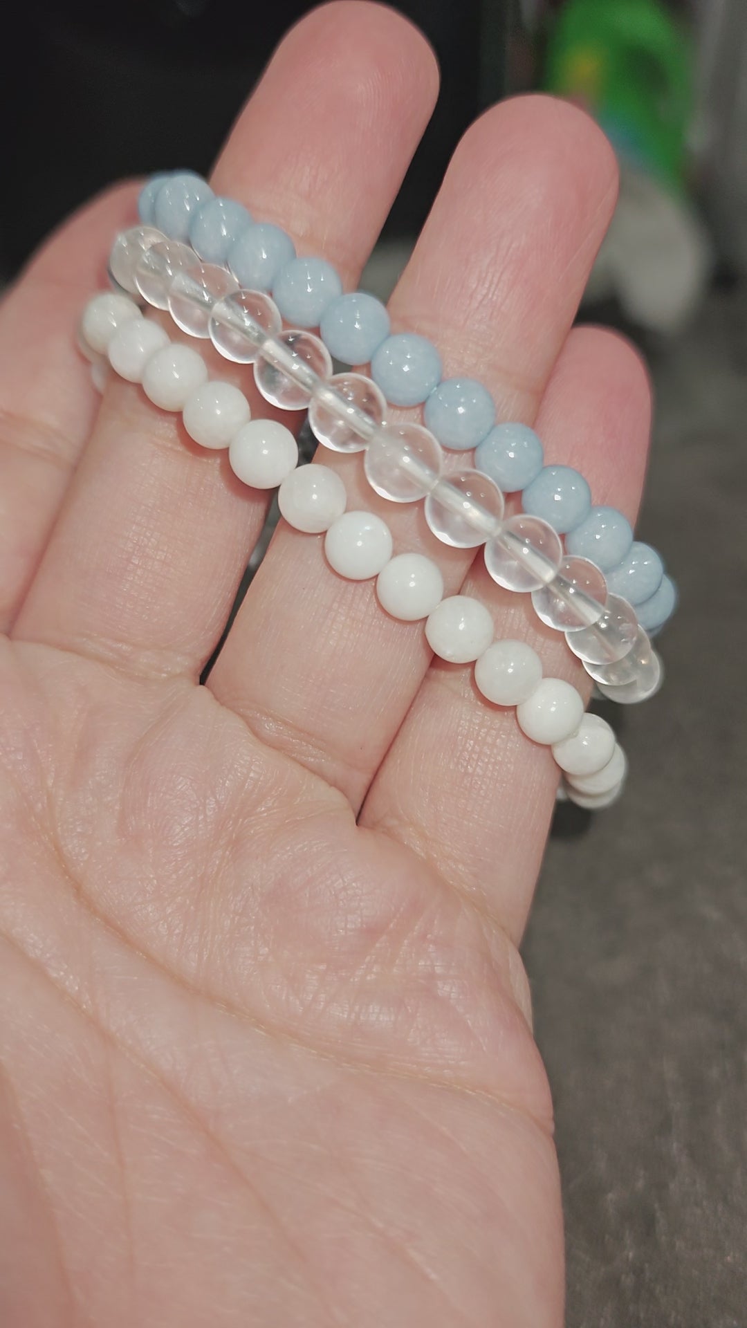 Angelite Moonstone and Clear Quartz Natural Stone Bracelet Stack for Women 6mm 