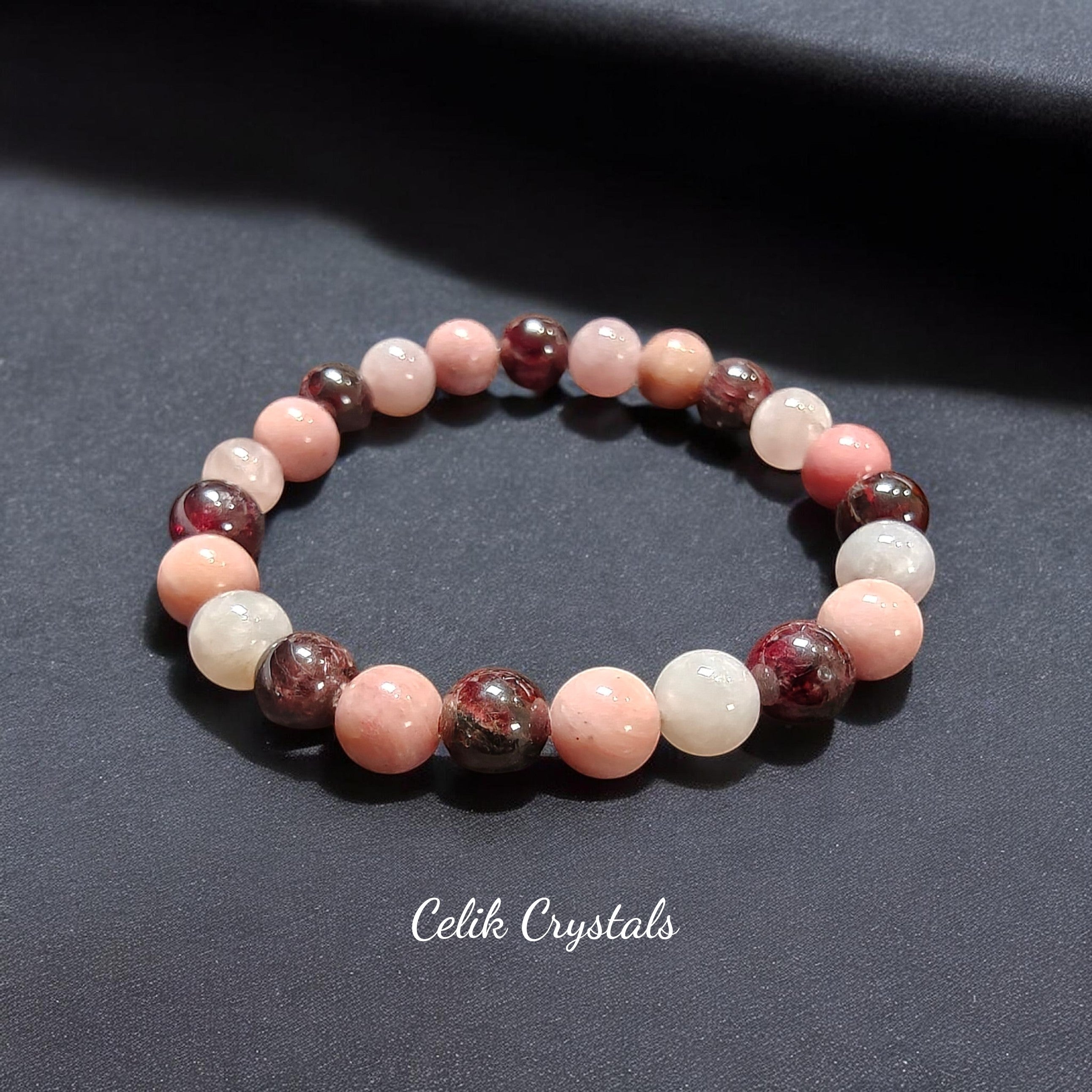 Garnet, Rhodonite, Rose Quartz Bracelet 8mm