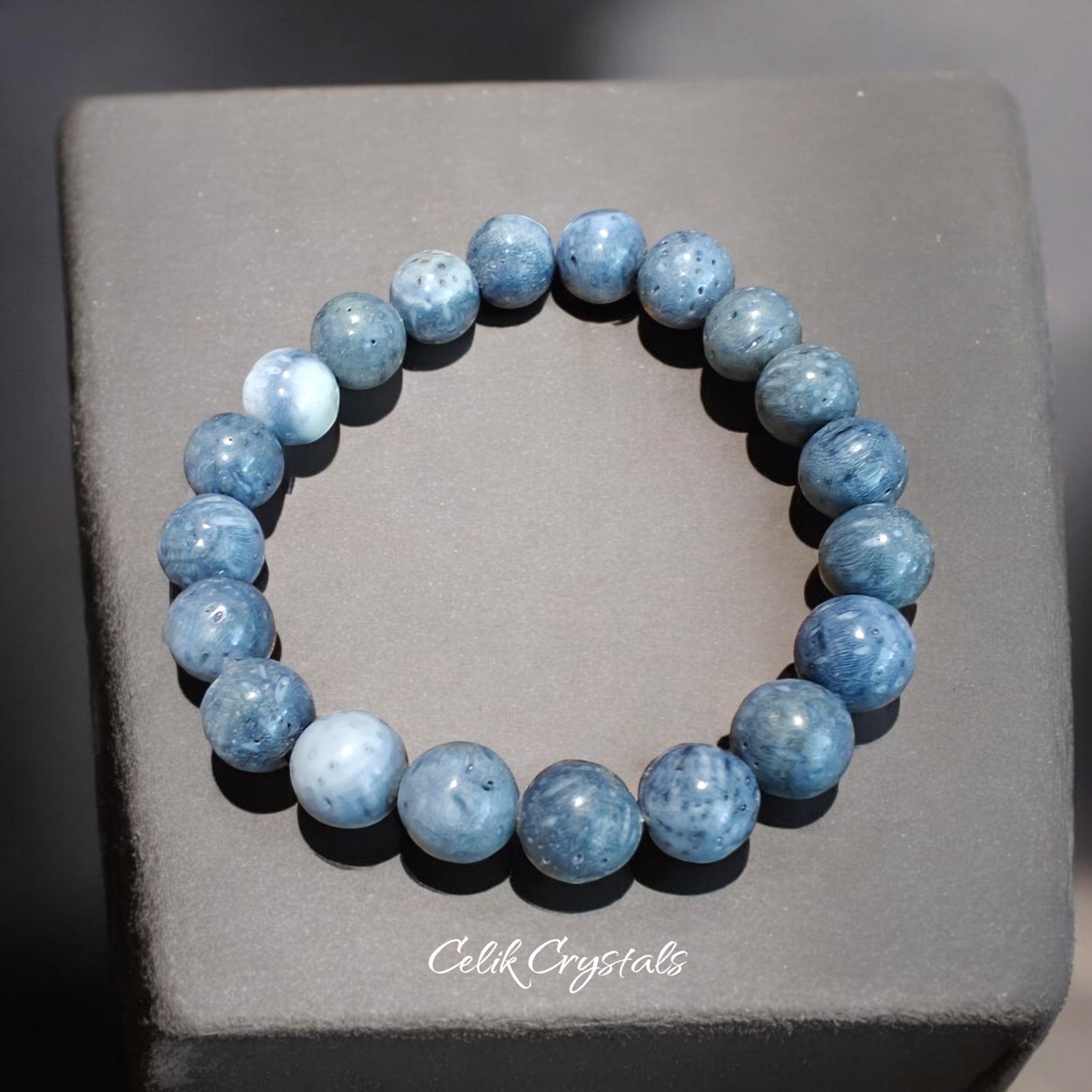 Blue Coral Bracelet Natural Stones Stretch Crystal Bead Bracelet 