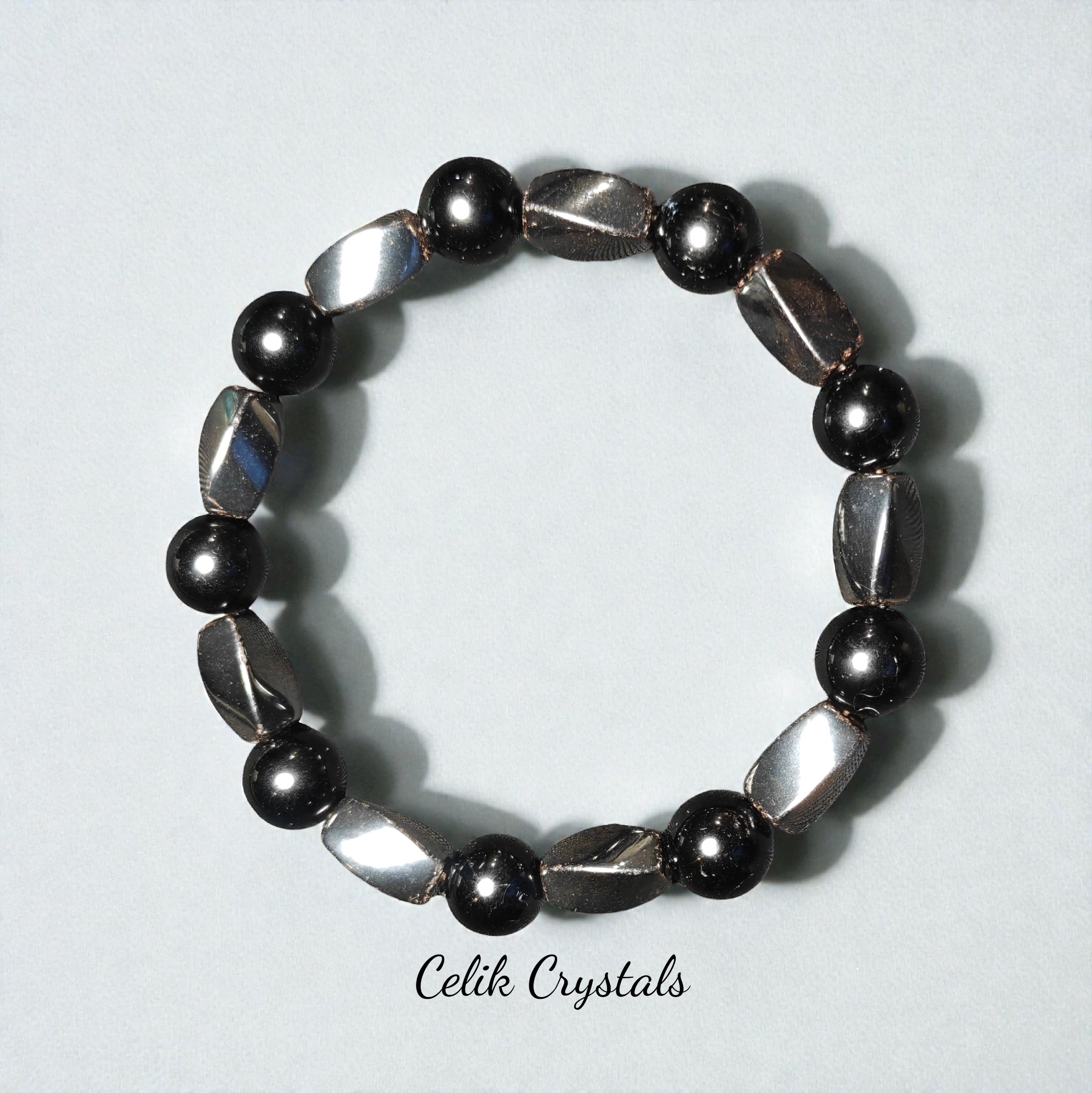 Black Tourmaline Hematite Bracelet 10mm Natural Stones