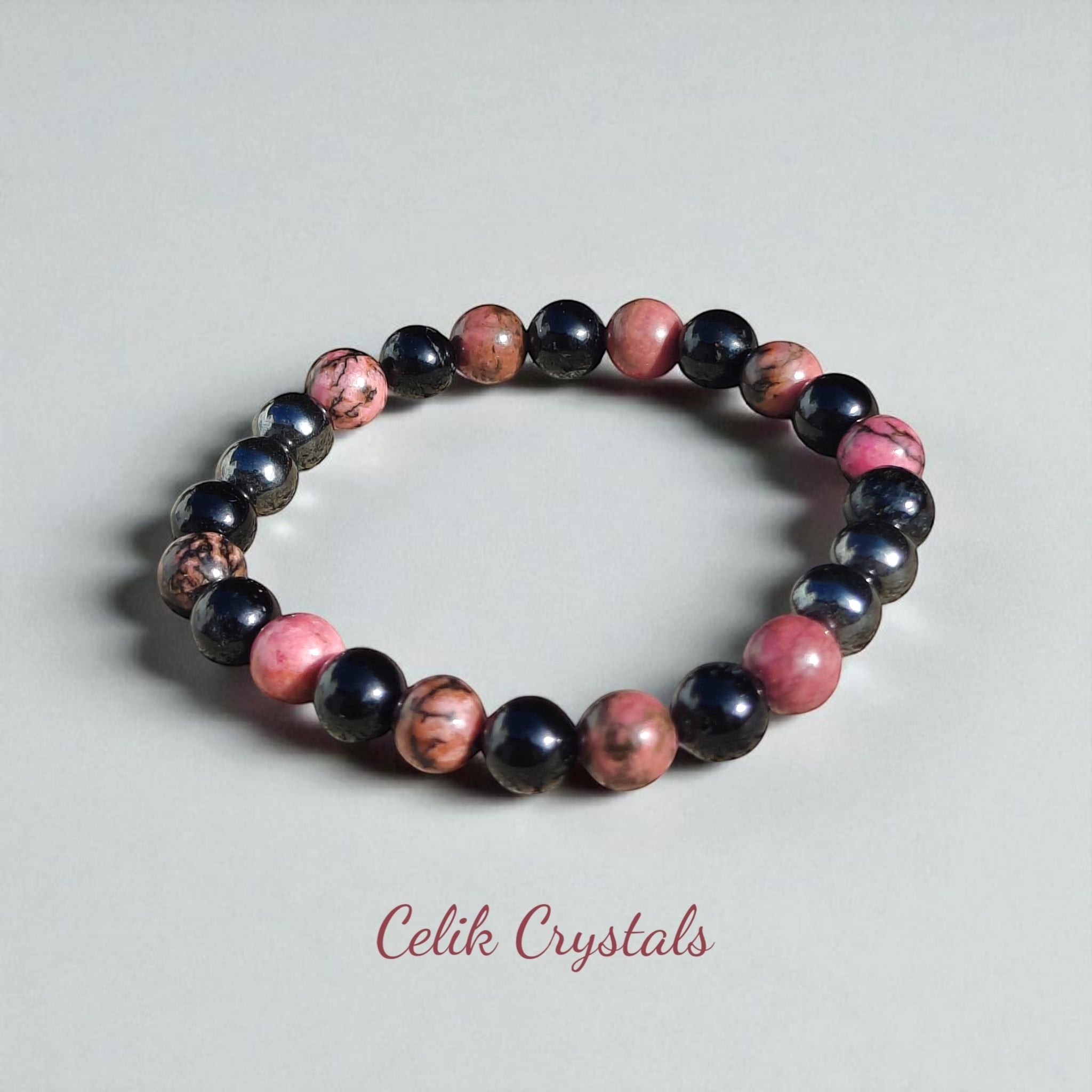 Rhodonite Hematite Black Tourmaline Bracelet 
