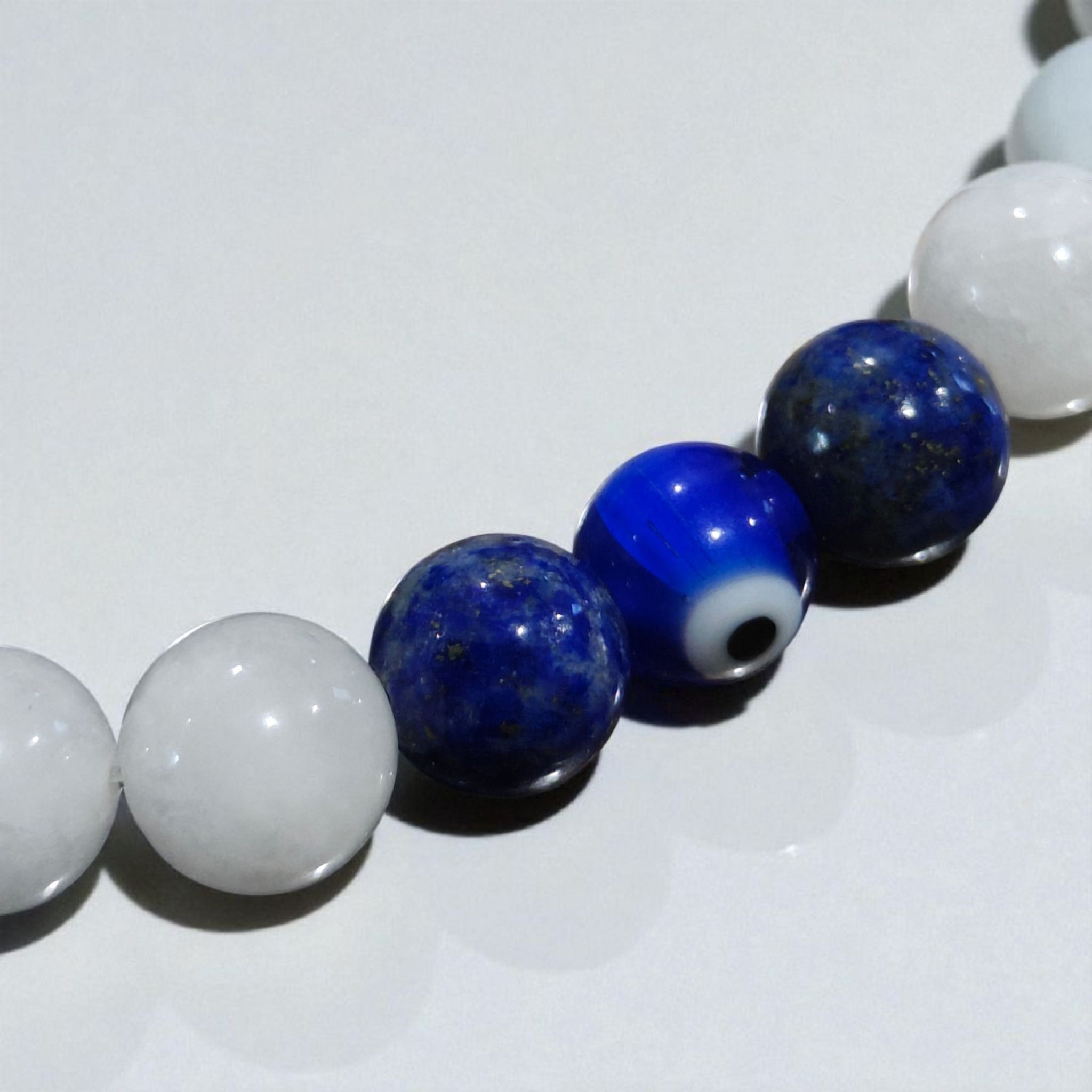 Lapis Lazuli and Moonstone Evil Eye Bracelet 8mm