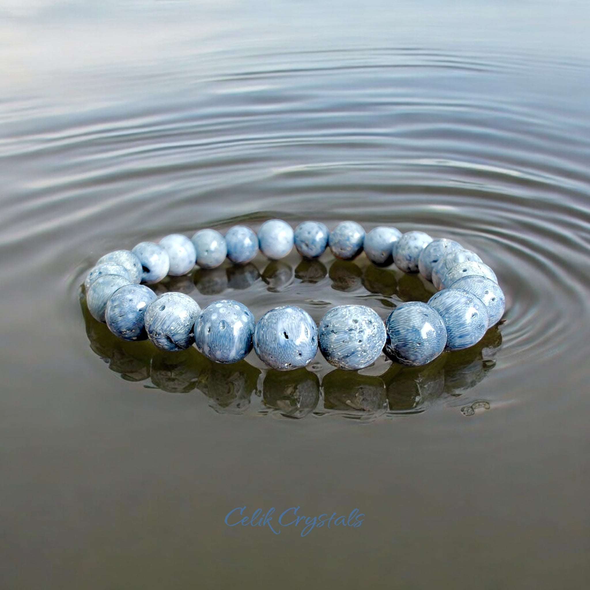 Blue Coral Bracelet Natural Stones Stretch Crystal Bead Bracelet 