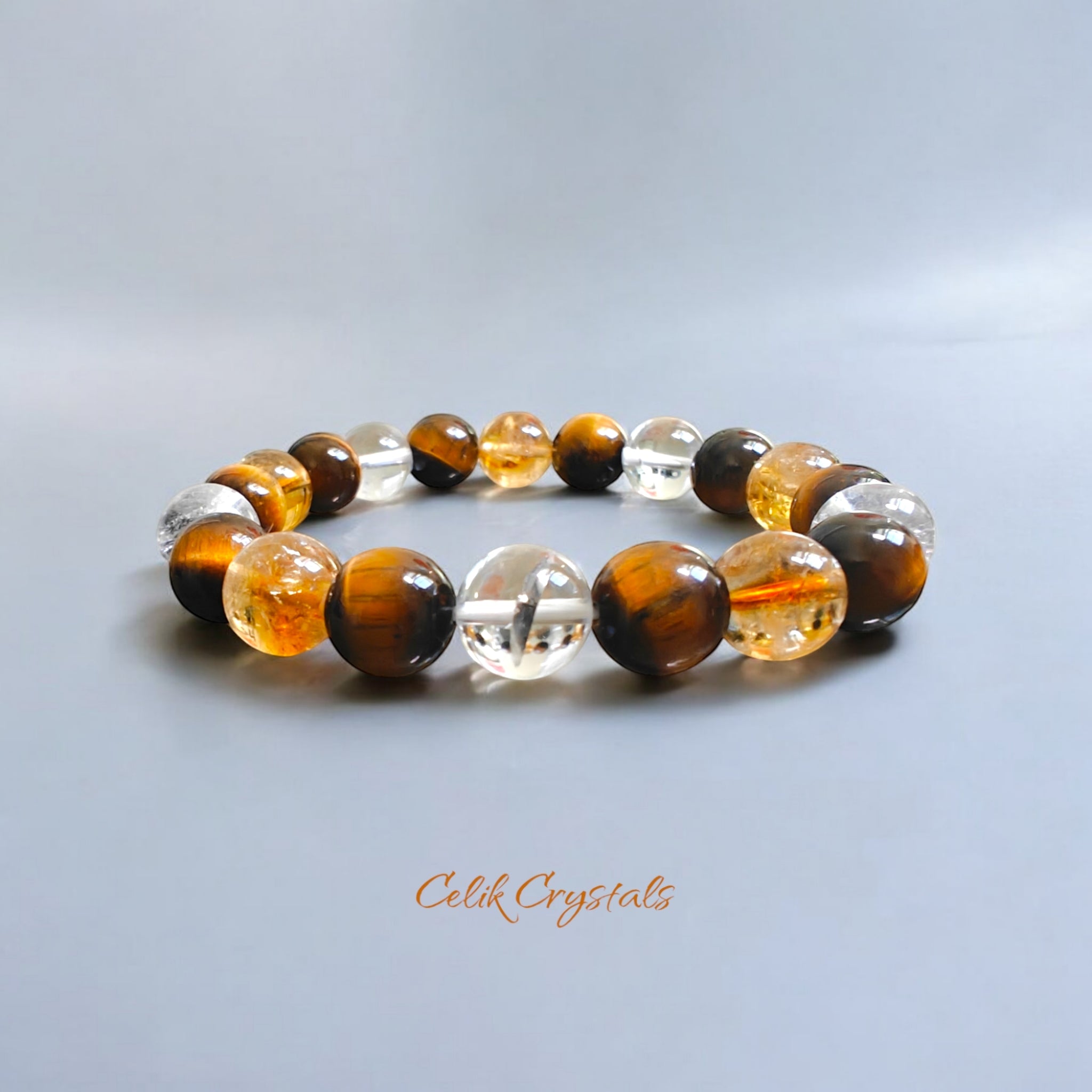 Citrine Tiger Eye and White Quartz Bracelet 