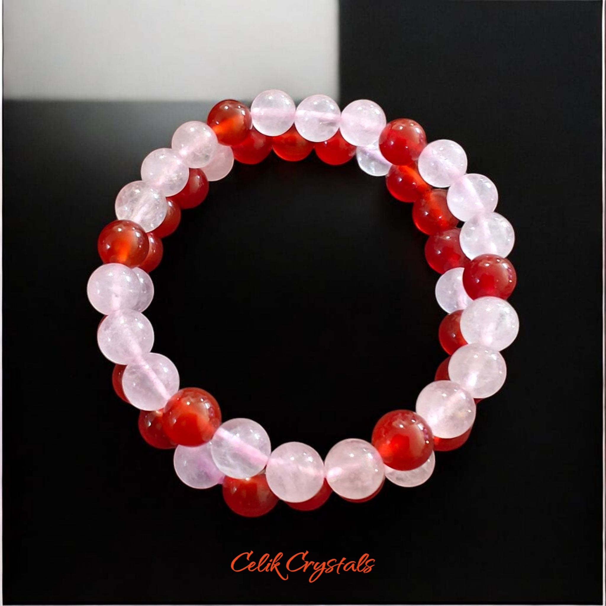 Rose Quartz and Carnelian Bracelet 2 Piece Set Natural Stones 8mm Stretches Women's Bracelet 