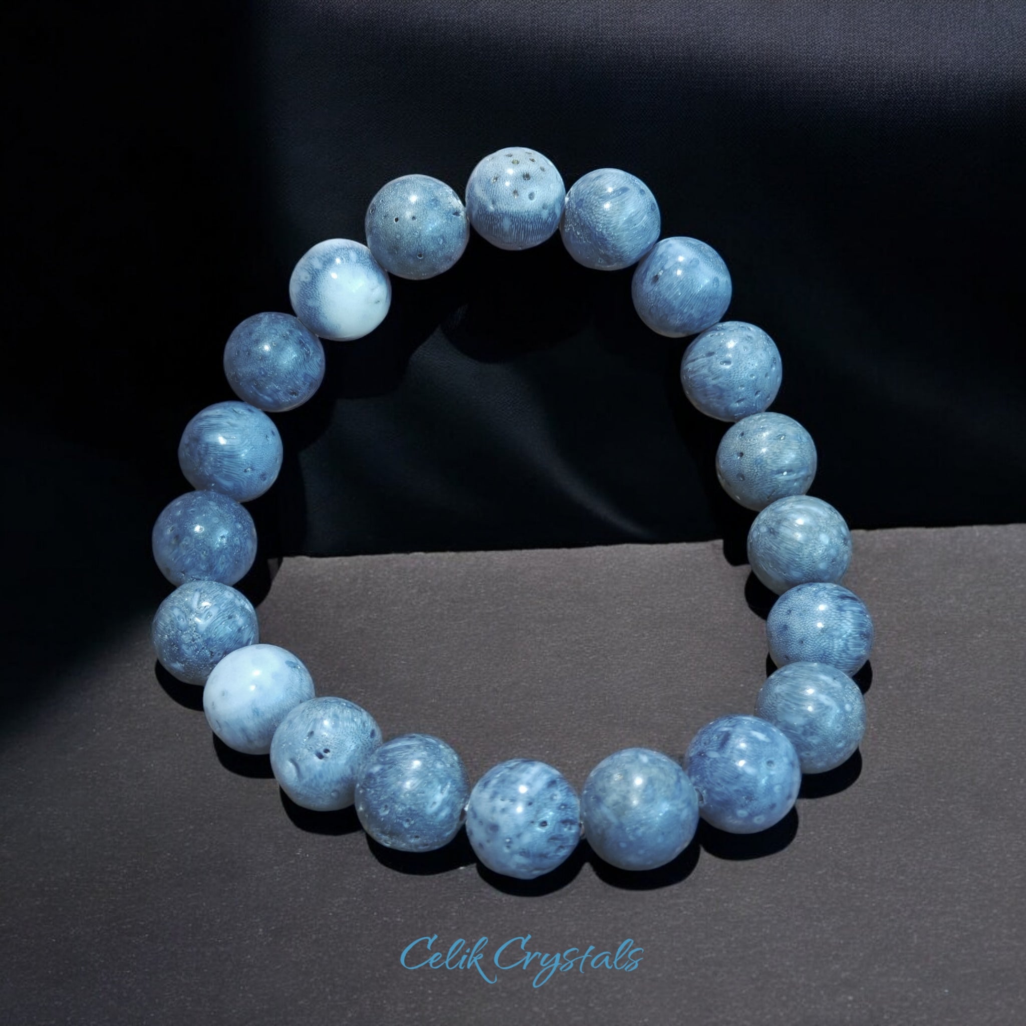 Blue Coral Bracelet Natural Stones Stretch Crystal Bead Bracelet 