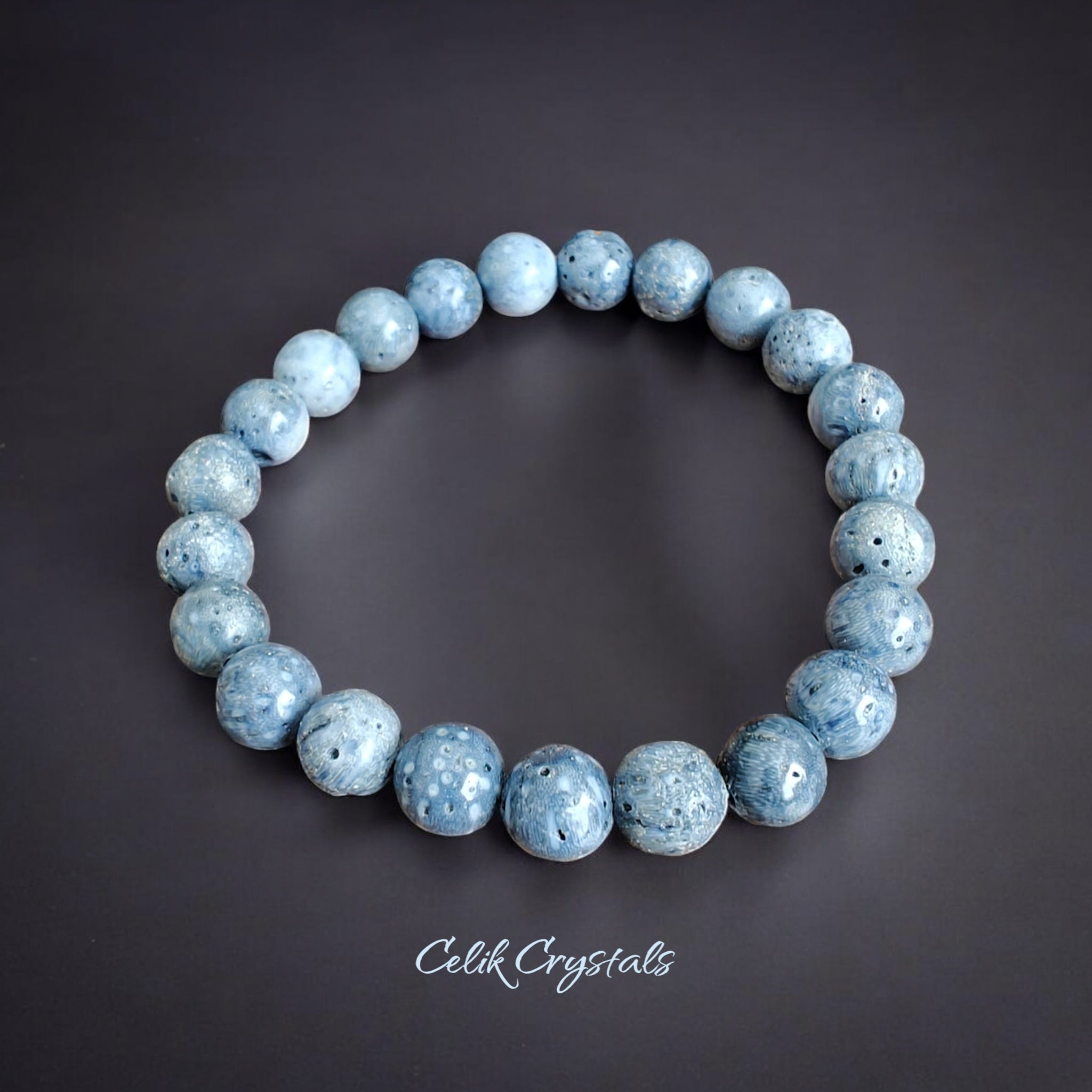 Blue Coral Bracelet Natural Stones Stretch Crystal Bead Bracelet 