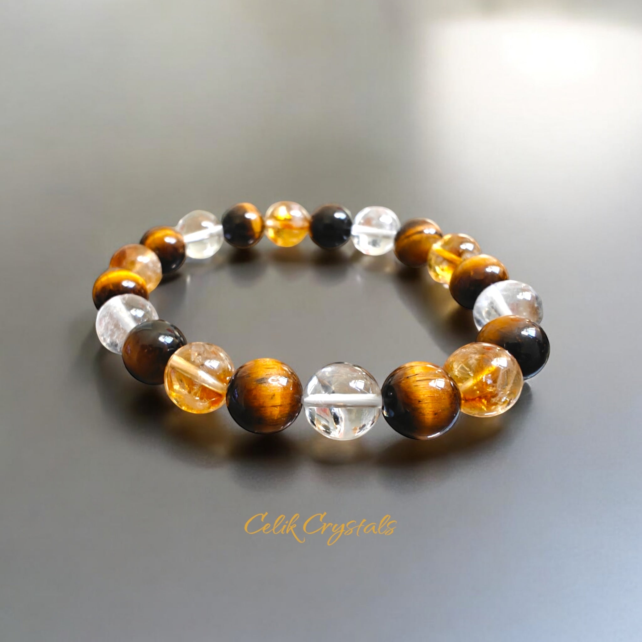 Citrine Tiger Eye and White Quartz Bracelet 
