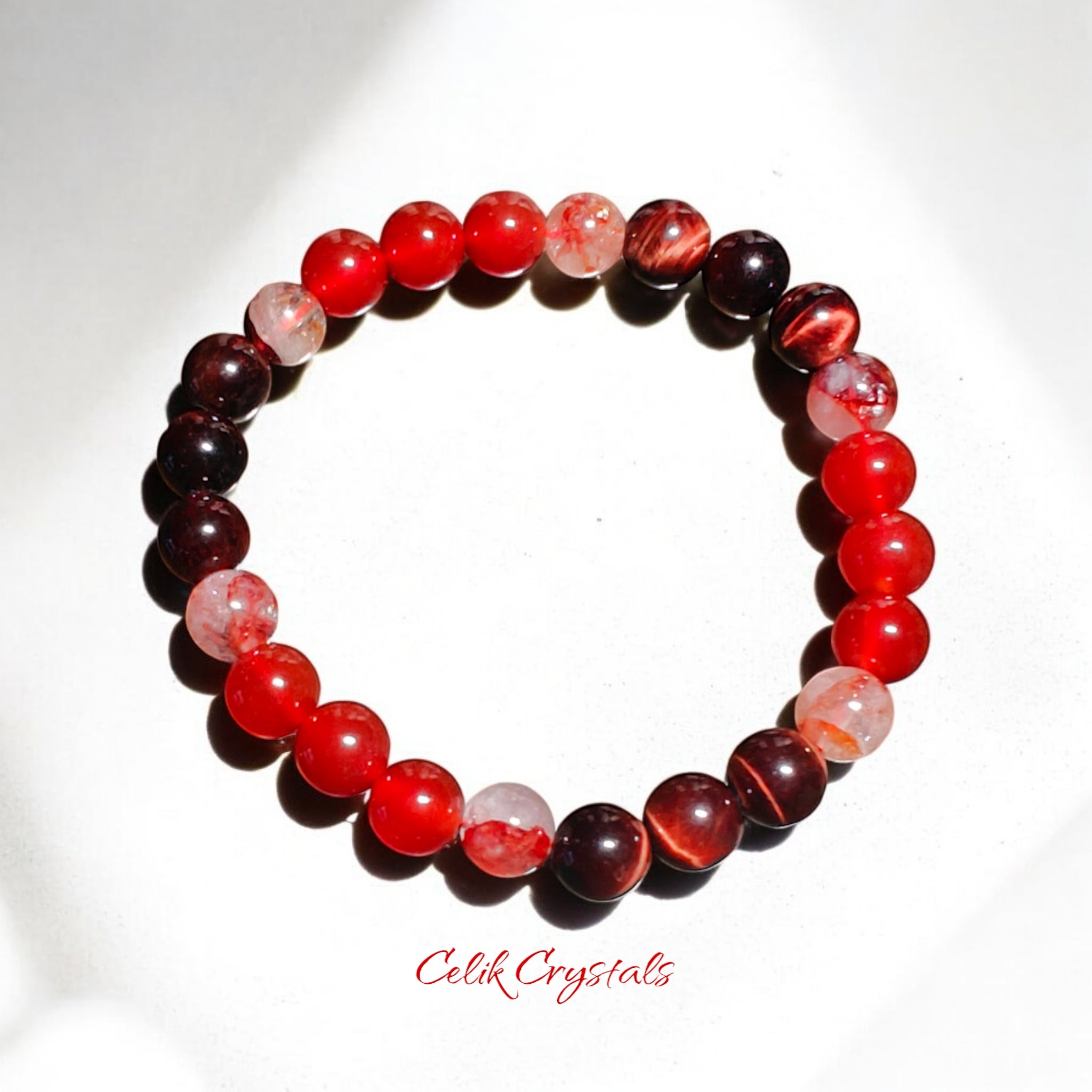 Red Tiger Eye Bracelet with Carnelian and Fire Quartz 