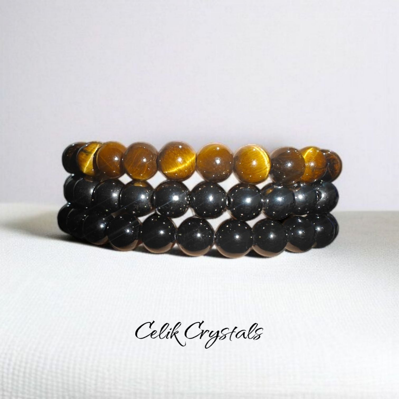 3 Piece Protection Bracelet Set With AAA Tiger Eye, Hematite and Black Tourmaline 