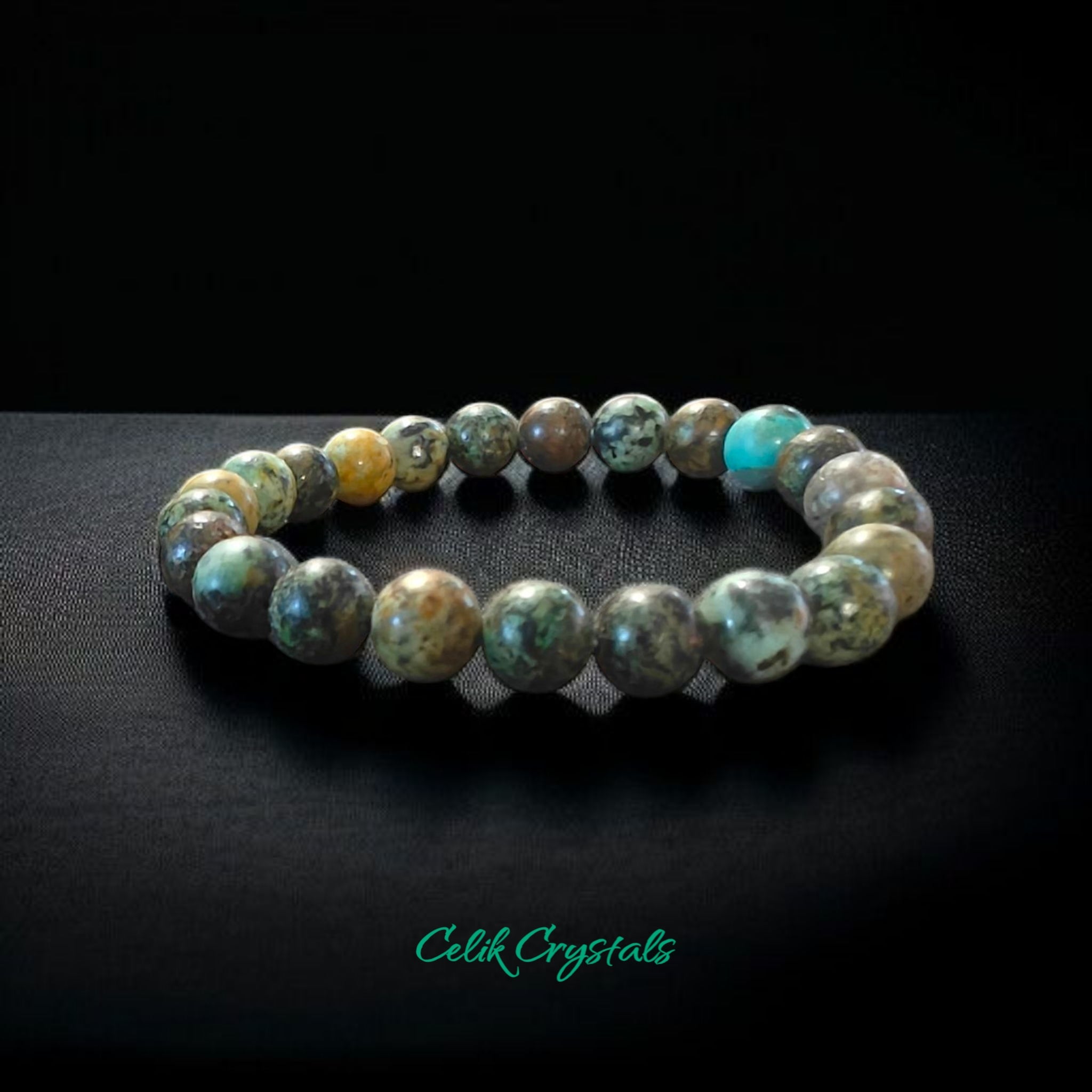 African Turquoise Bracelet 8mm Natural Stones Stretches Unisex Healing Bracelet Handmade 