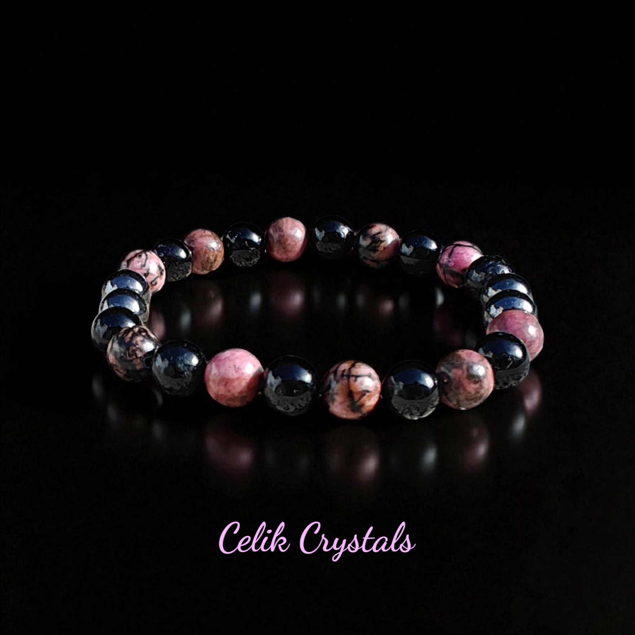 Rhodonite Hematite Black Tourmaline Bracelet 