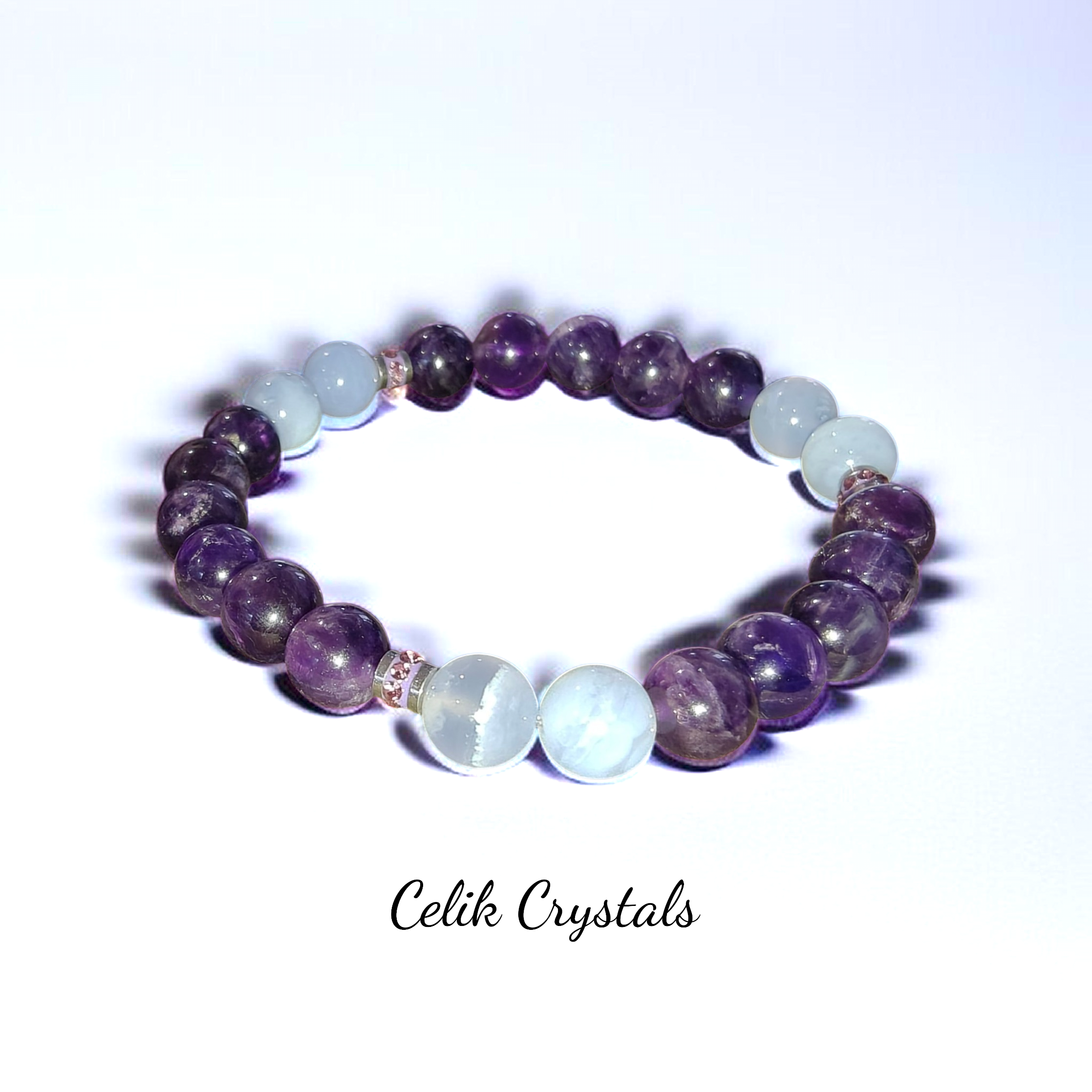 Blue Lace Agate and Amethyst Bracelet 8mm