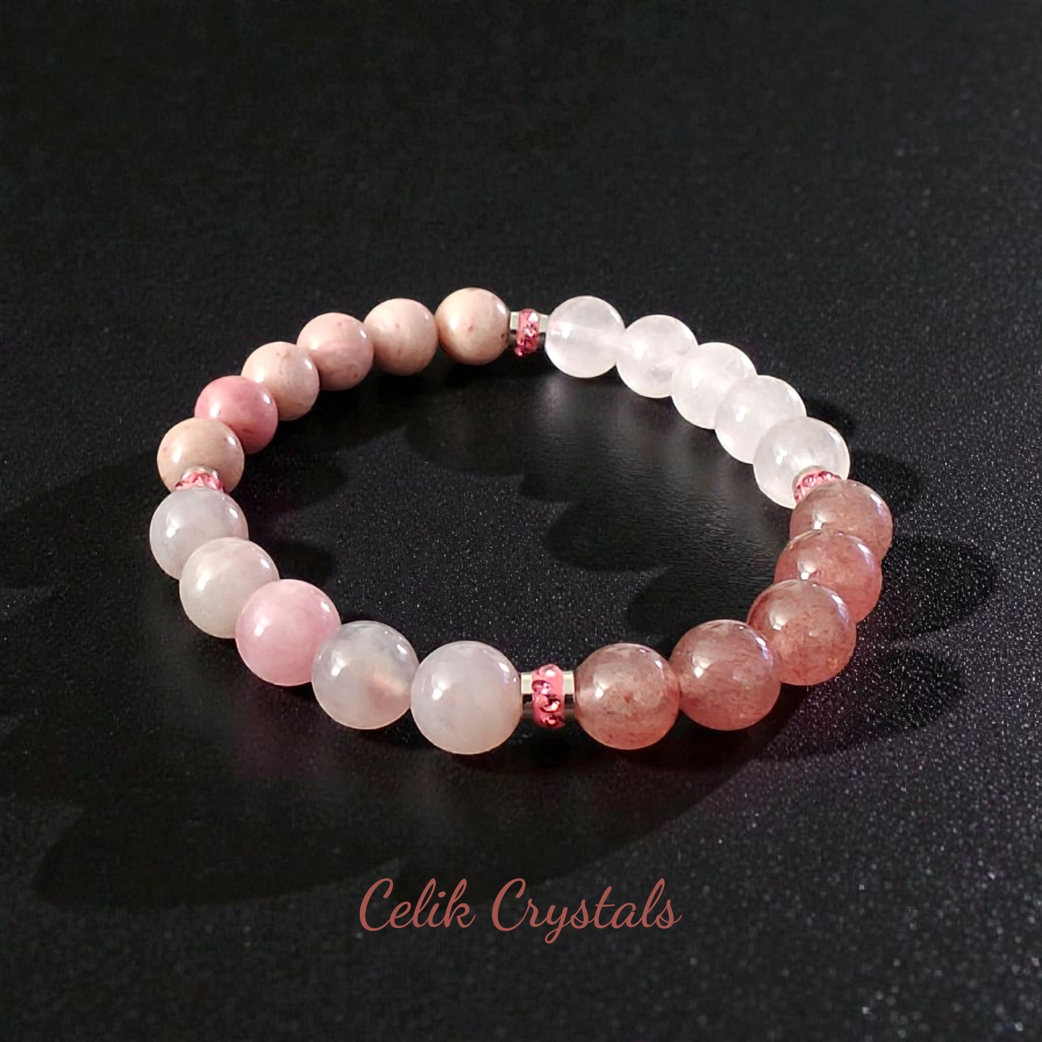Lavender, Rose, Strawberry Quartz and Rhodonite Bracelet 8mm